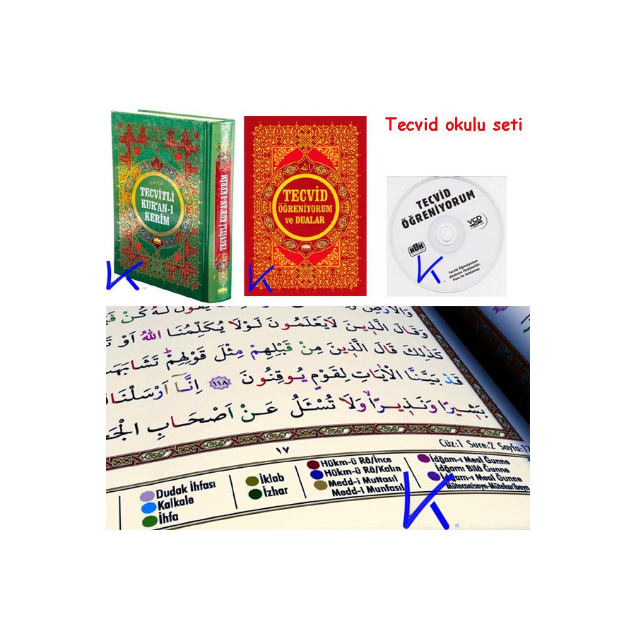 Tecvidli Renkli Kuranı Kerim + Tecvid Kitabı + Tecvid Öğreniyorum VCD HEDIYELI﻿ - orta boy - nuh