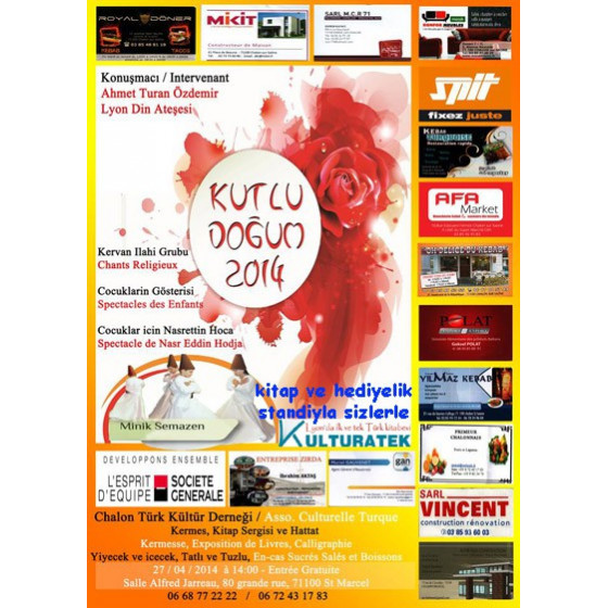27.04.14 pazar, Chalon kutlu doğum programında kitap ve hediyelik sergimizle sizlerleyiz