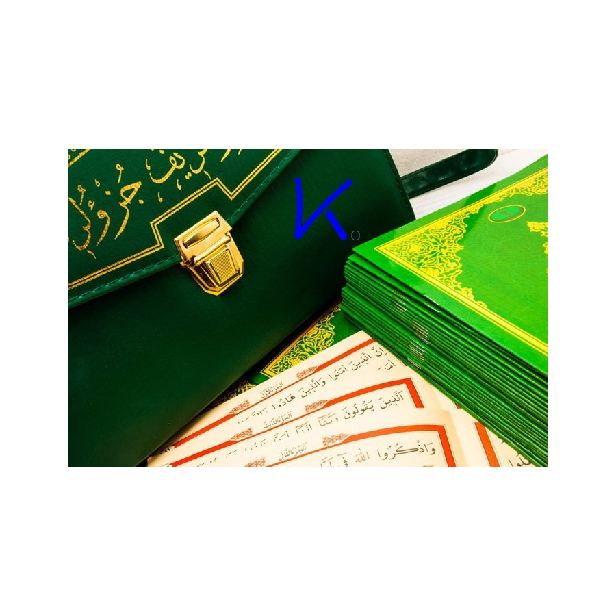 Kur'an-ı Kerim Hatmi Tek Tek Cüzlü (Kuran) - Çantalı, bilgisayar hatlı, orta boy, yeşil renk