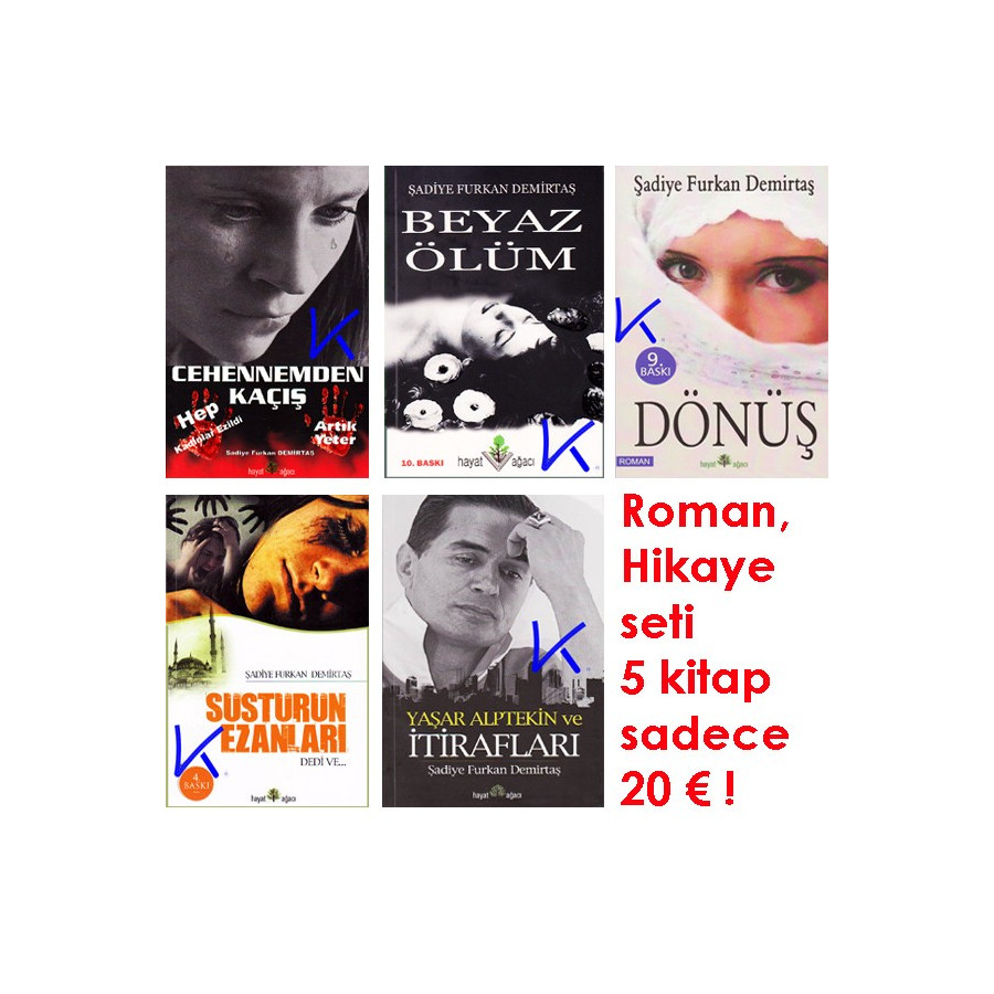 Roman, Hikaye seti 5 kitap: Cehennemden Kaçış, Beyaz Ölüm, Dönüş, Susturun Ezanları, Yaşar Alptekin Itirafları