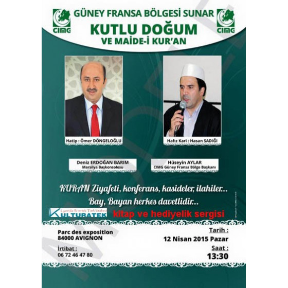 12.04.15 pazar günü Avignon kutlu doğum programında kitap ve hediyelik sergisi