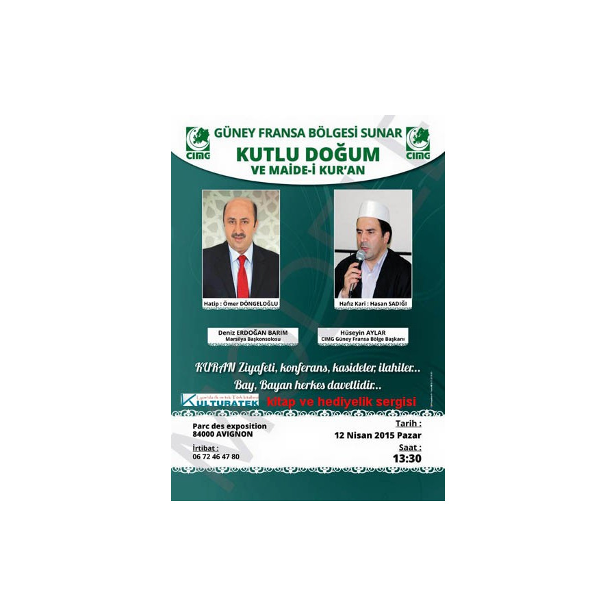 12.04.15 pazar günü Avignon kutlu doğum programında kitap ve hediyelik sergisi
