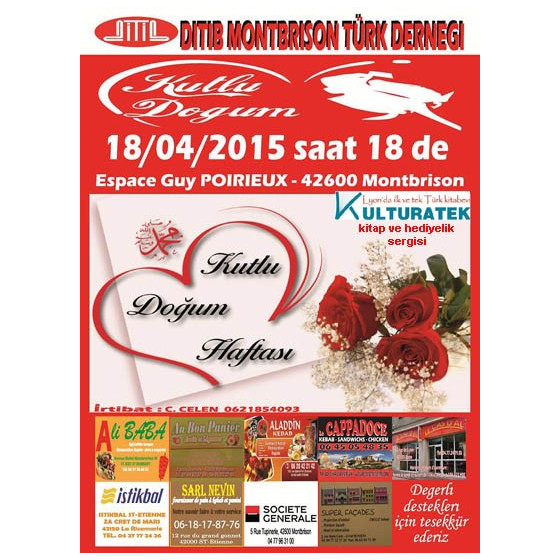 18.04.15 cumartesi günü Montbrison (42600) kutlu doğum programında kitap ve hediyelik sergisi