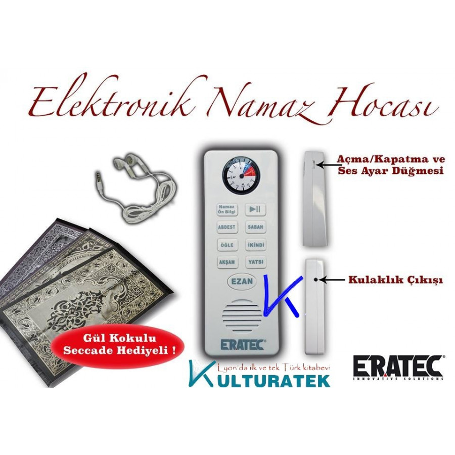 Elektronik Namaz Hocası - Sesli Kulaklıklı Gül Kokulu Seccade - Eratec