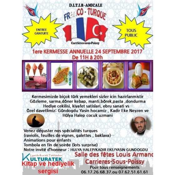 24.09.17 Pazar günü Paris bölgesinde, 78955 Carrières sous Poissy' de, kermeste için kitap ve hediyelik sergisi