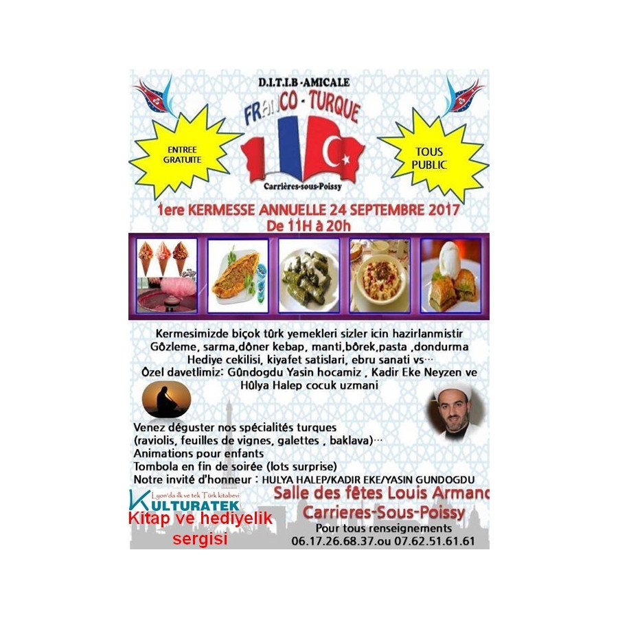 24.09.17 Pazar günü Paris bölgesinde, 78955 Carrières sous Poissy' de, kermeste için kitap ve hediyelik sergisi