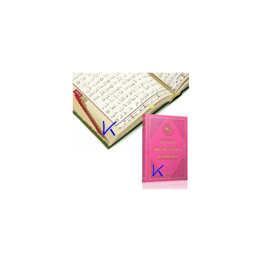 Tecvidli Bilgisayar Hatlı Renkli Kur'an-ı Kerim - orta boy, pembe renk kapak - seda