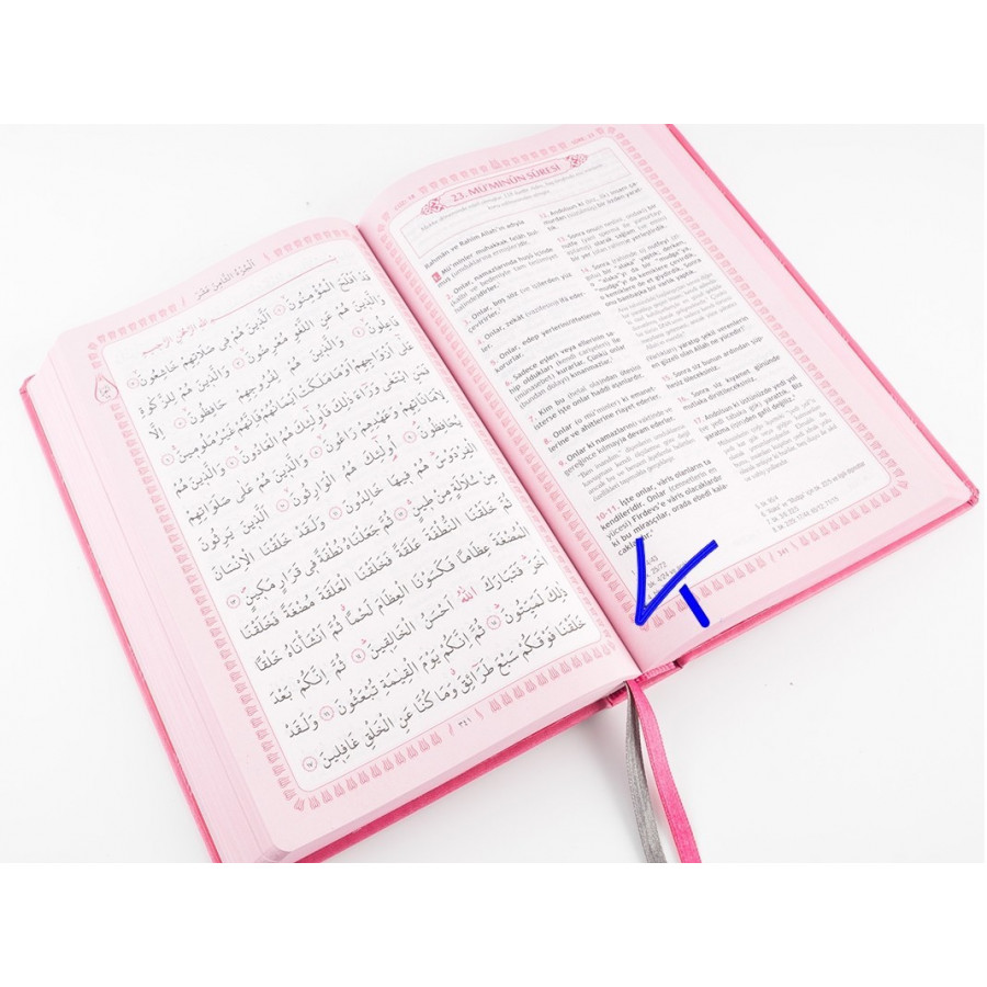 Feyzü'l Furkan - Kur'an-ı Kerim ve Tefsirli Meali - orta boy, ciltli, pembe