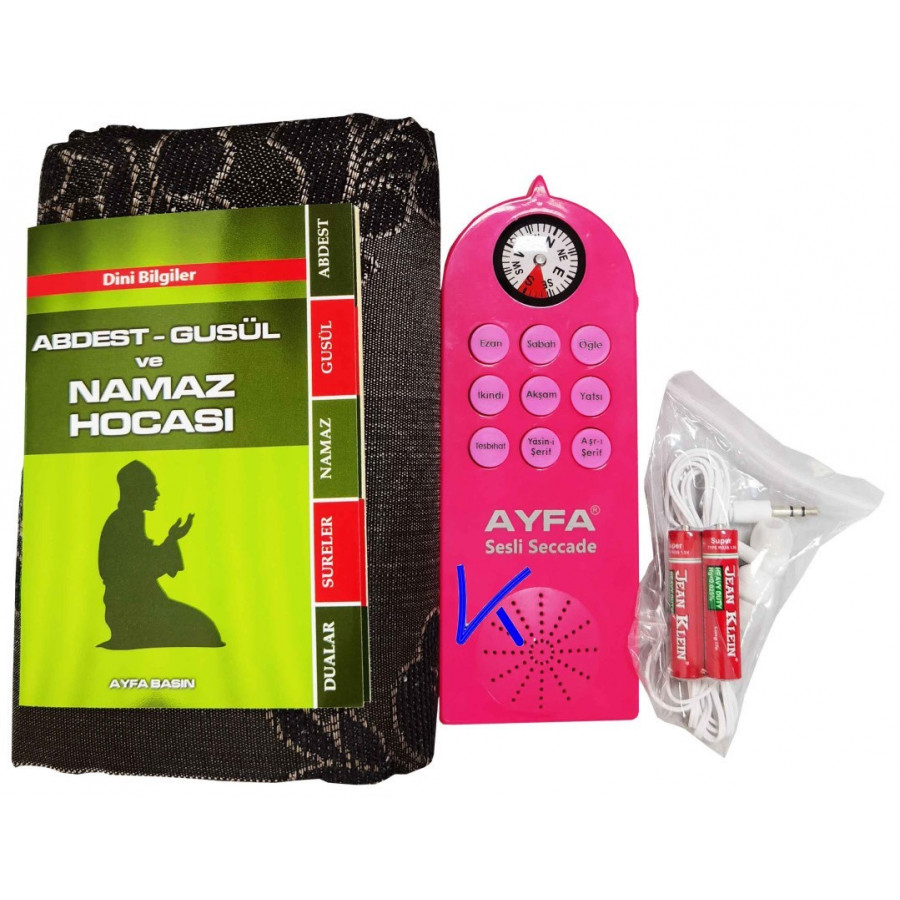 Sesli Kulaklıklı Pusulalı Seccade - Namaz kılmayı öğreten seccade - yeni model - ayfa - pembe