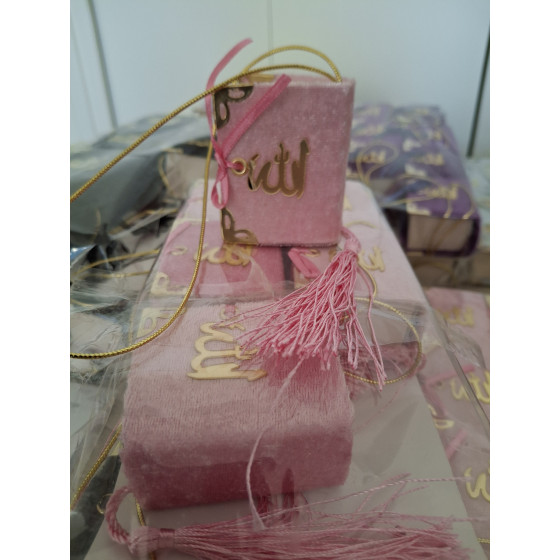 Mini Kur'an-ı Kerim - kadife kapak - couverture velours - pembe renk, couleur rose