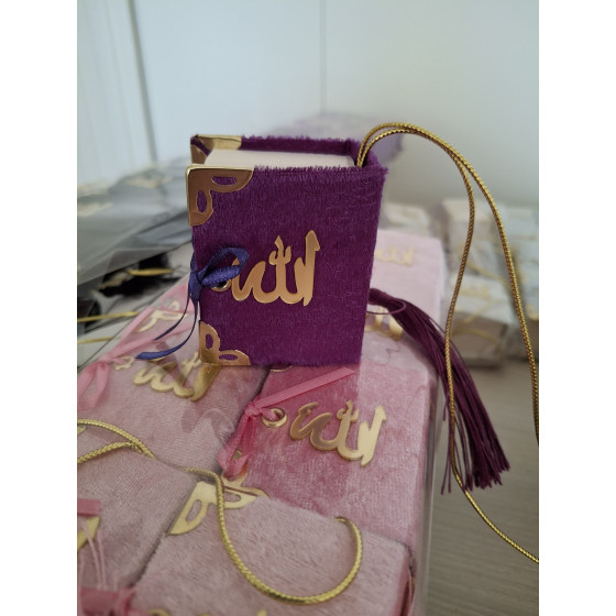Mini Kur'an-ı Kerim - kadife kapak - couverture velours - mor renk, couleur violet