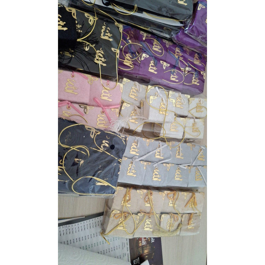 Mini Kur'an-ı Kerim - kadife kapak - couverture velours - bej renk, couleur beige