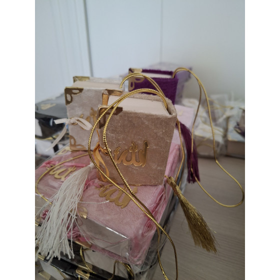 Mini Kur'an-ı Kerim - kadife kapak - couverture velours - bej renk, couleur beige