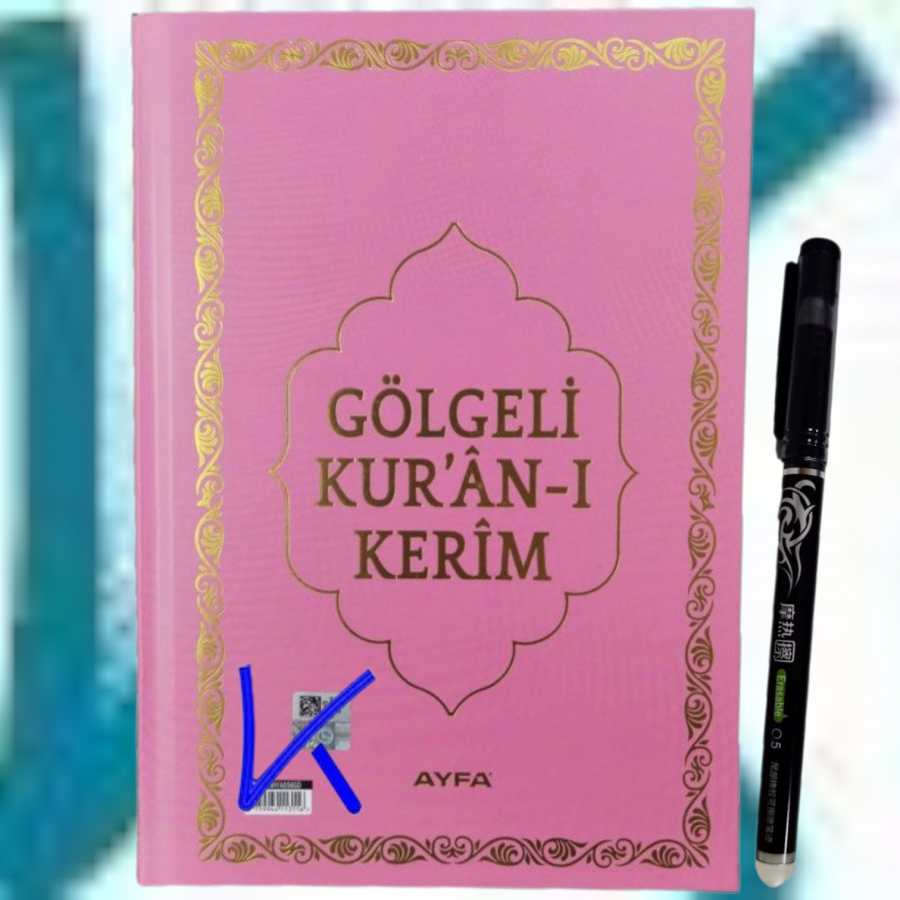 GÖLGELİ KURAN-I KERİM - QURAN TRACE - KALEM HEDİYELİ - yazılır, silinir - orta boy - pembe kapak